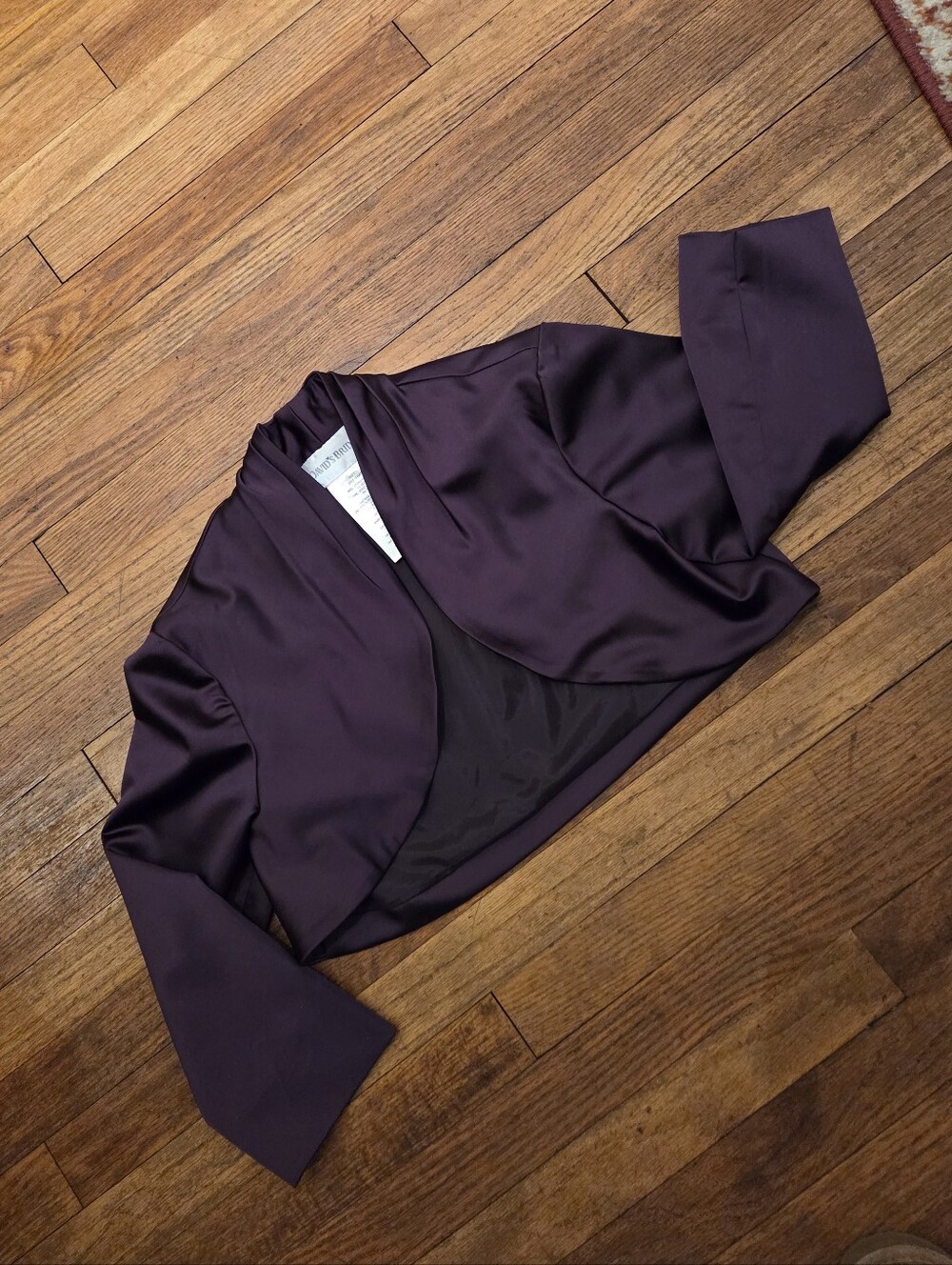David's Bridal Plum Satin Cropped Bolero Jacket - Picture 8 of 8